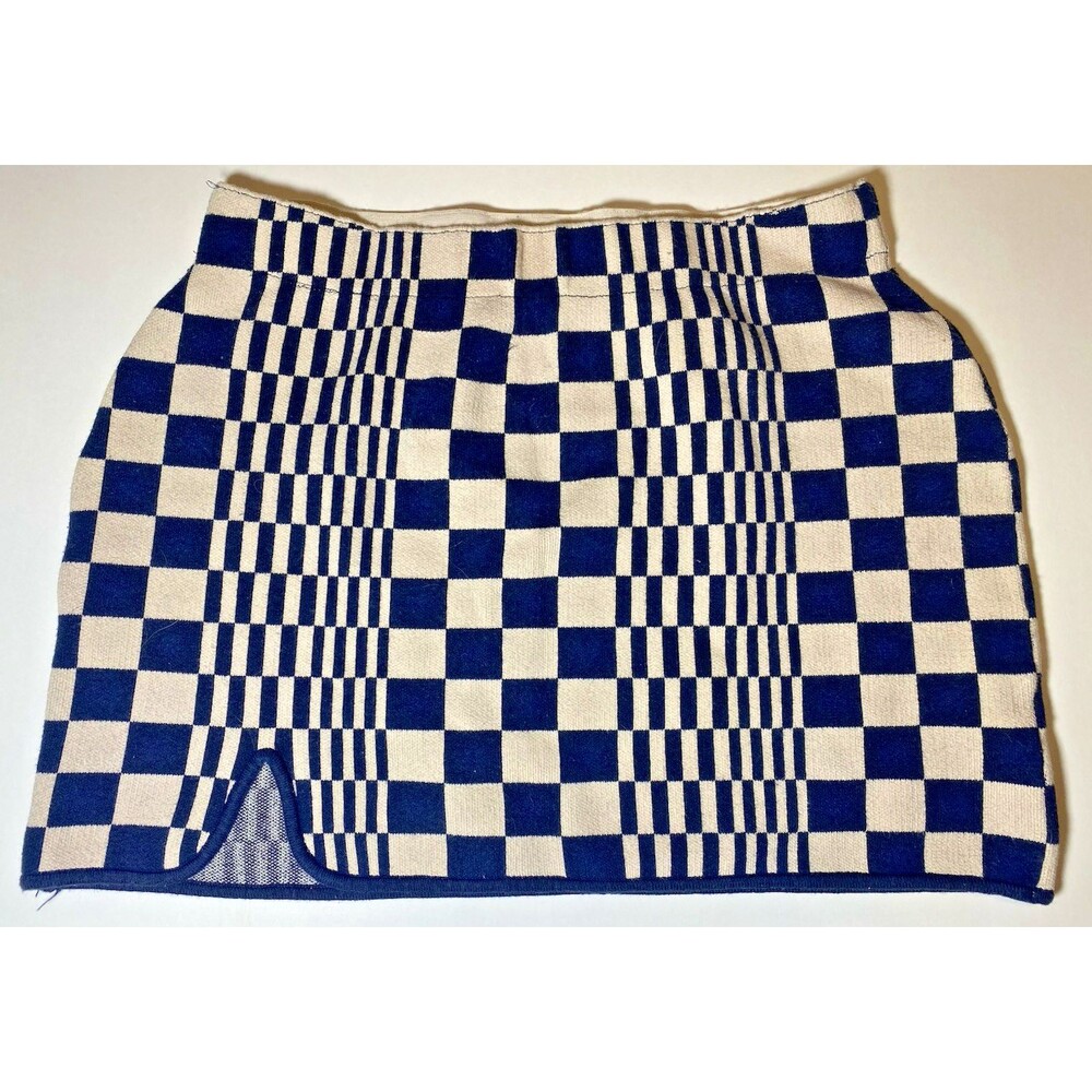 Mini Stretch Skirt Navy Blue Cream Checked Layer Grunge Edgy Y2K Skater Size M - Picture 2 of 6